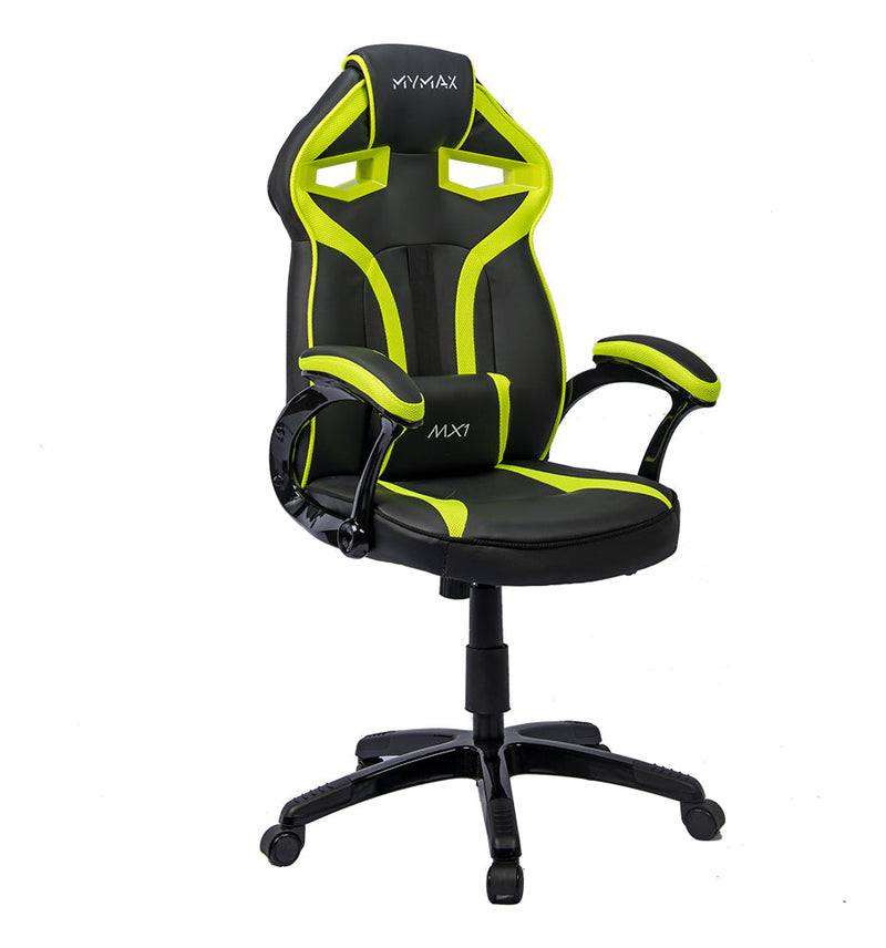 Cadeira de escritório Mymax MX1 gamer ergonômica preto e verde com estofado em tecido sintético