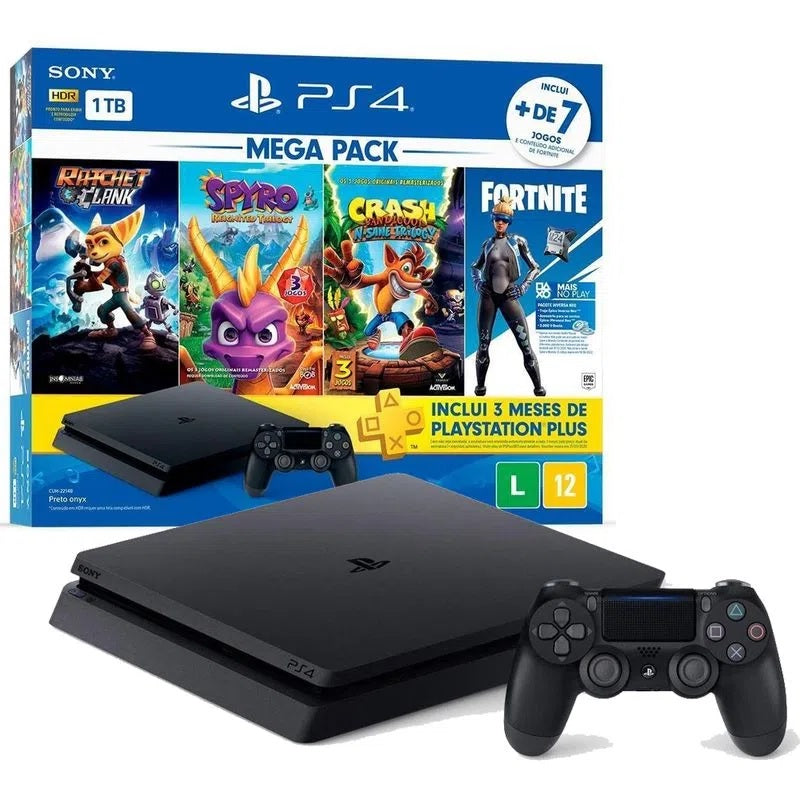 Console Playstation 4 Slim Sony  1TB Edição Family Novo + 2 Controles + 4 Jogos