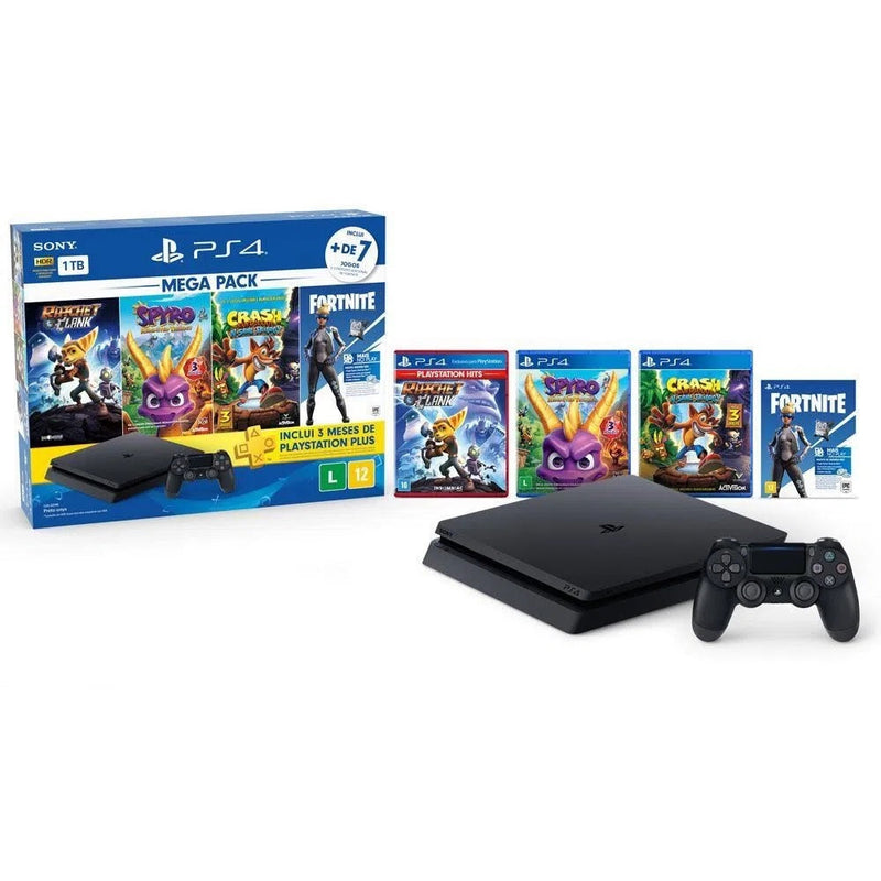 Console Playstation 4 Slim Sony  1TB Edição Family Novo + 2 Controles + 4 Jogos