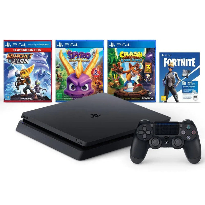 Console Playstation 4 Slim Sony  1TB Edição Family Novo + 2 Controles + 4 Jogos