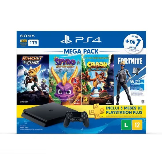 Console Playstation 4 Slim Sony  1TB Edição Family Novo + 2 Controles + 4 Jogos