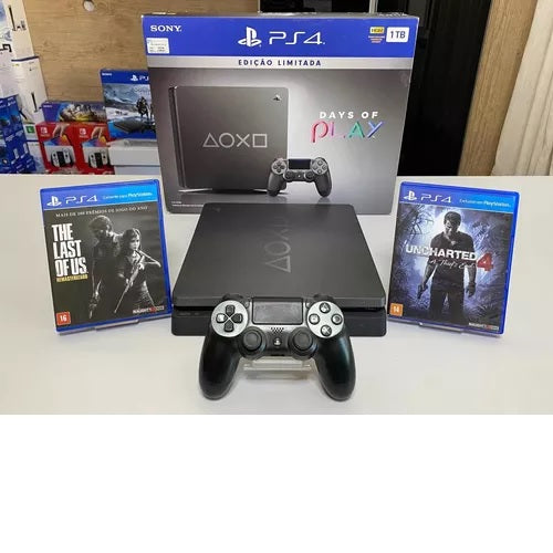 Playstation 4 Slim 1tb Edição Days Of Play Seminovo Garantia E Nf - Ps4 Slim Edição Days Of Play + 3 Jogos